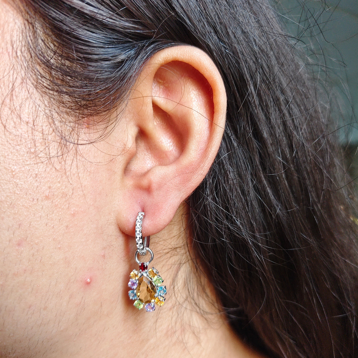 'Sunburst Harmony' Citrine and Multi Gem Drop Earrings