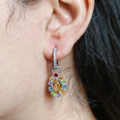 'Sunburst Harmony' Citrine and Multi Gem Drop Earrings