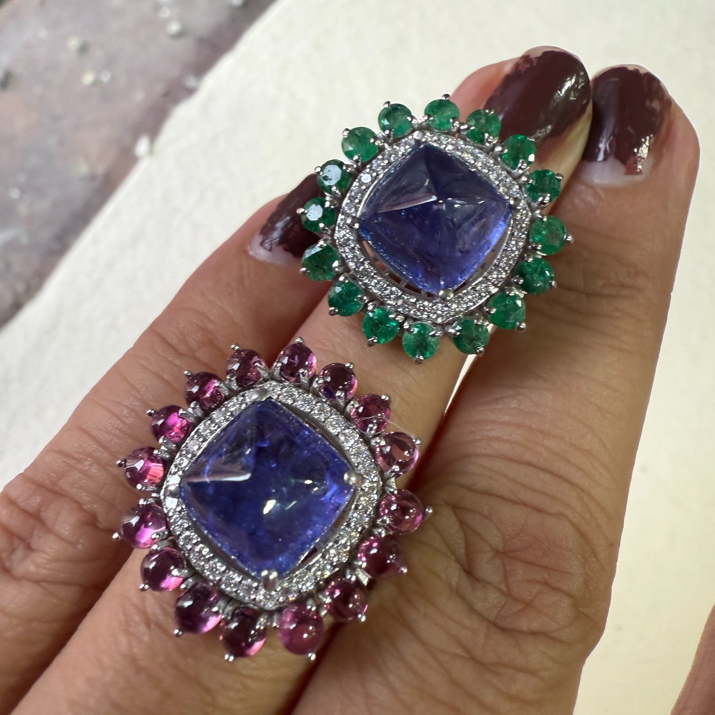 Bloom Royale Natural Tanzanite and Emerald Statement Ring