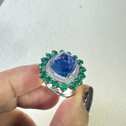 Bloom Royale Natural Tanzanite and Emerald Statement Ring