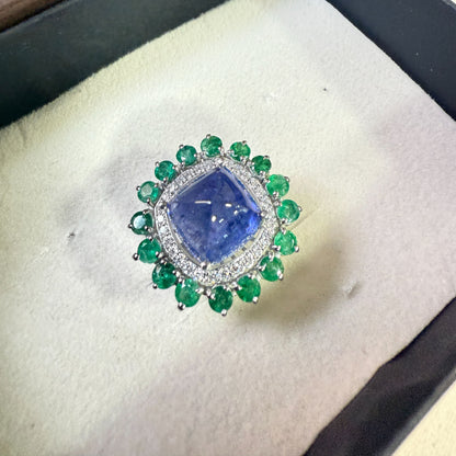 Bloom Royale Natural Tanzanite and Emerald Statement Ring