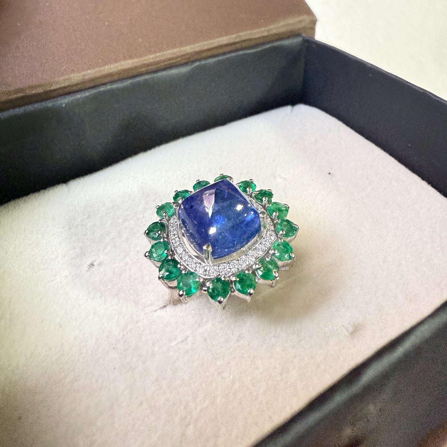 Bloom Royale Natural Tanzanite and Emerald Statement Ring