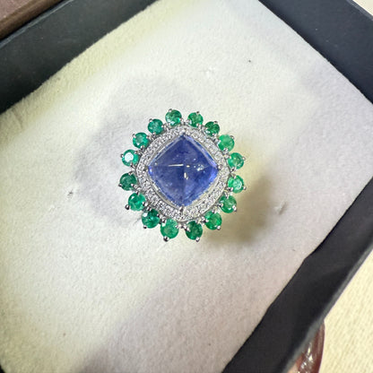 Bloom Royale Natural Tanzanite and Emerald Statement Ring