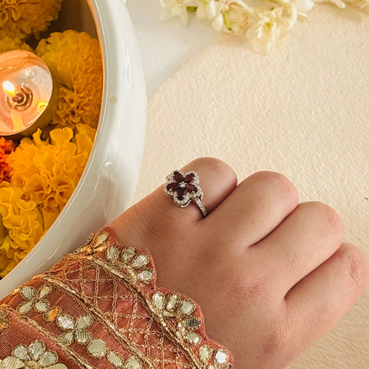 'Bloom Halo' Garnet Petals Gemstone Ring