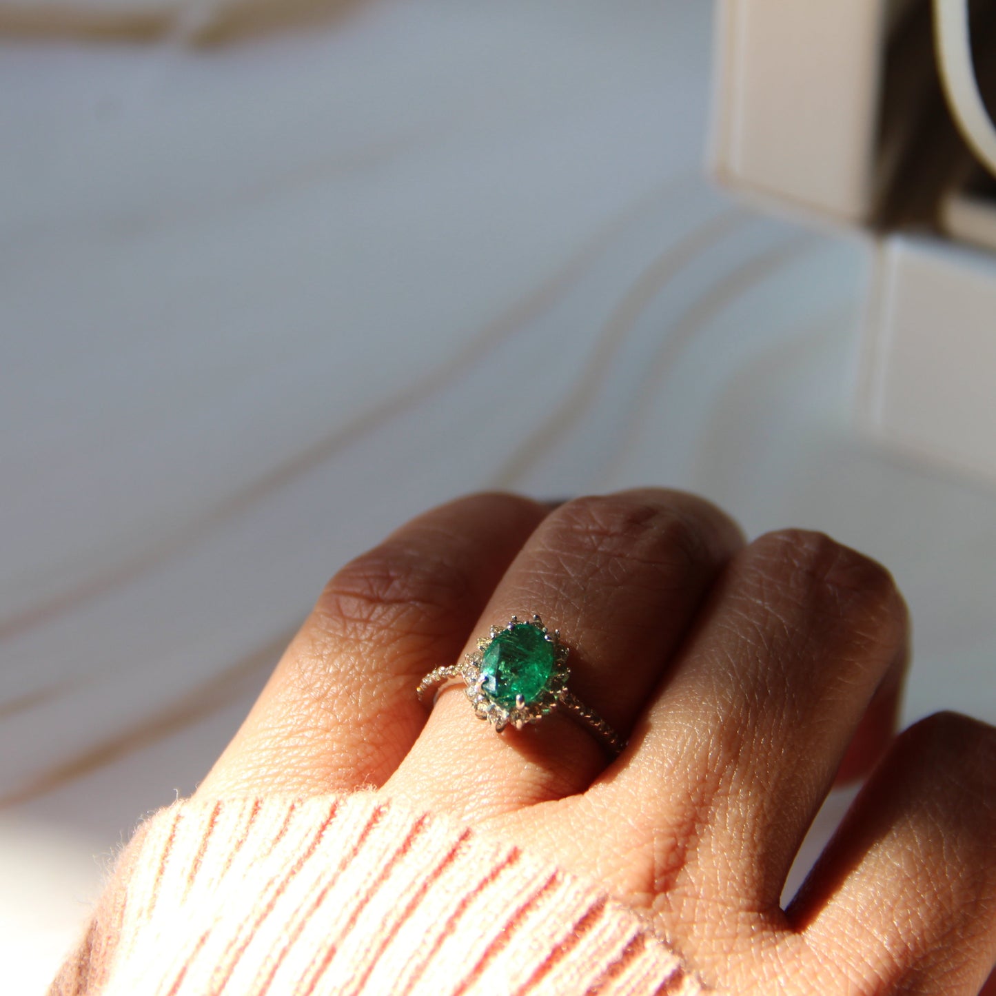Petite Bloom Natural Emerald Ring