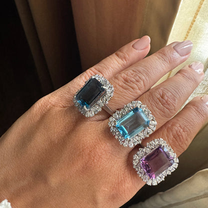 Halo Majesty Sky Blue Topaz Ring