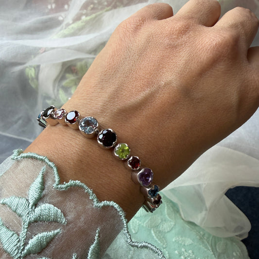 Multi Gemstone Bubbles Natural Tennis Bracelet