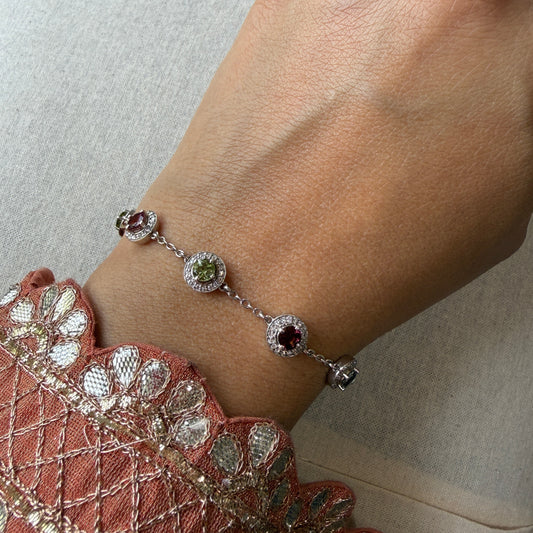 Rainbow drops Multi tourmaline adjustable chain bracelet