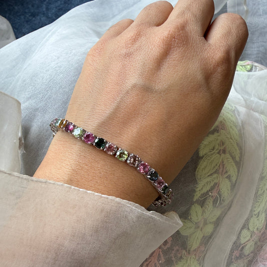 Color crush Multi tourmaline 925 silver bracelet