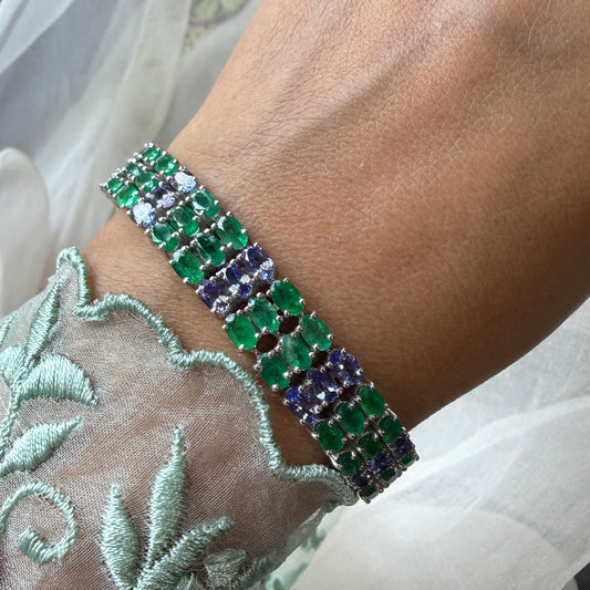 Ocean Garden Mosaic Tanzanite and Natural emerald bracelet