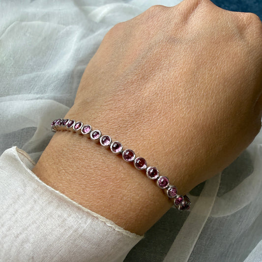 Berry blush pink tourmaline tennis bracelet