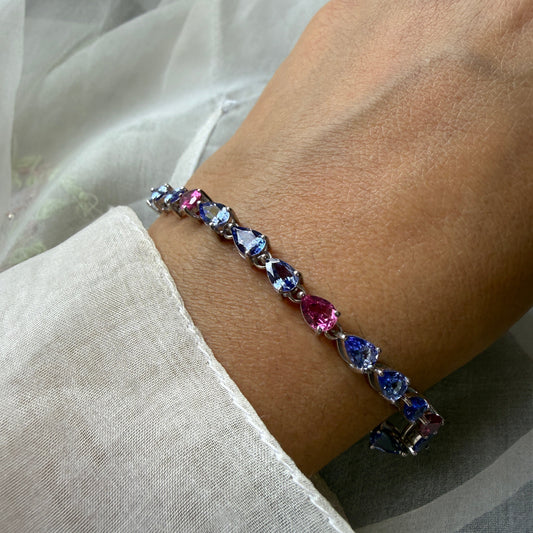 Berry and Blue Natural Tanzanite and Pink Tourmaline Bracelet