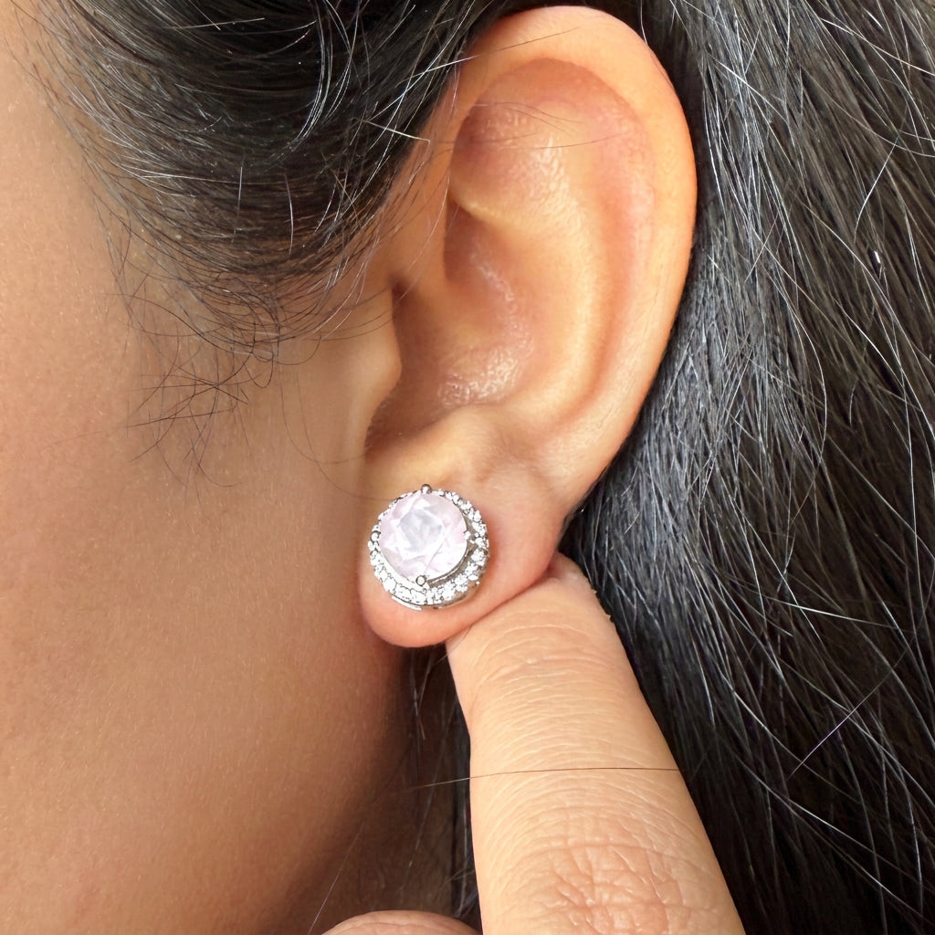 Eternal Round Rose Quartz 925 Silver Studs