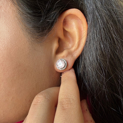 Eternal Round Rose Quartz 925 Silver Studs