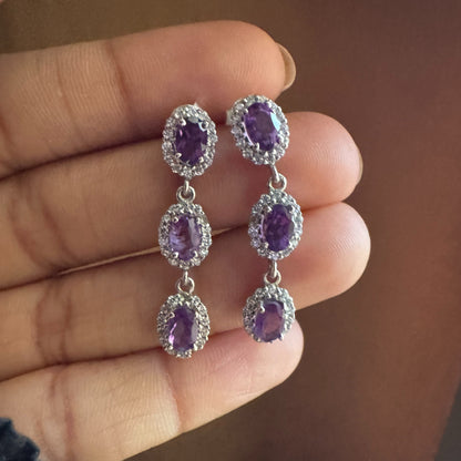 Trinity Glow Natural Amethyst Earrings
