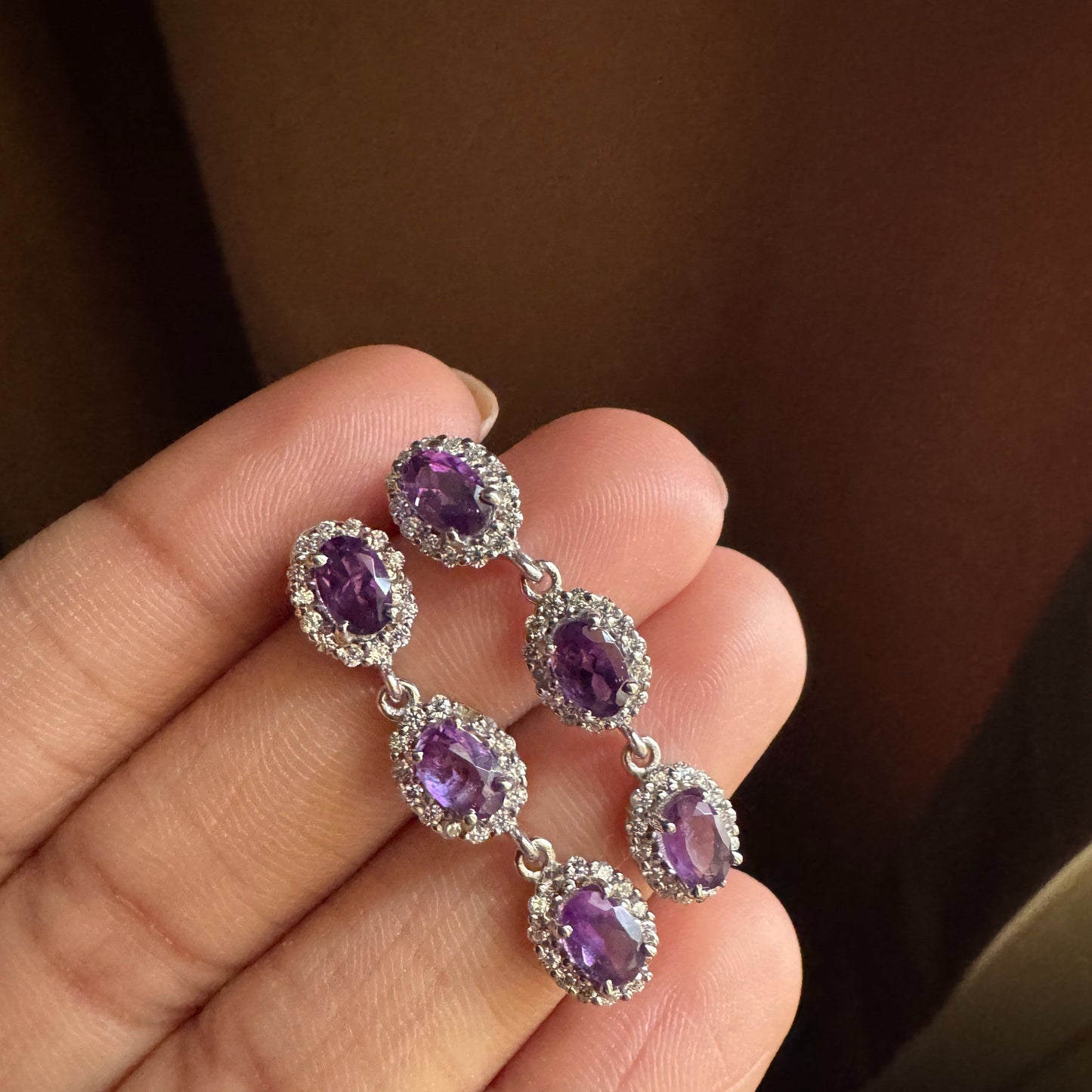 Trinity Glow Natural Amethyst Earrings