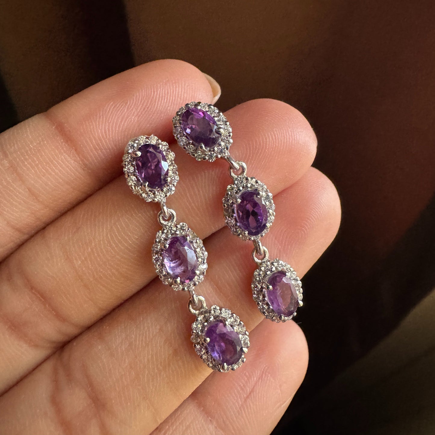 Trinity Glow Natural Amethyst Earrings