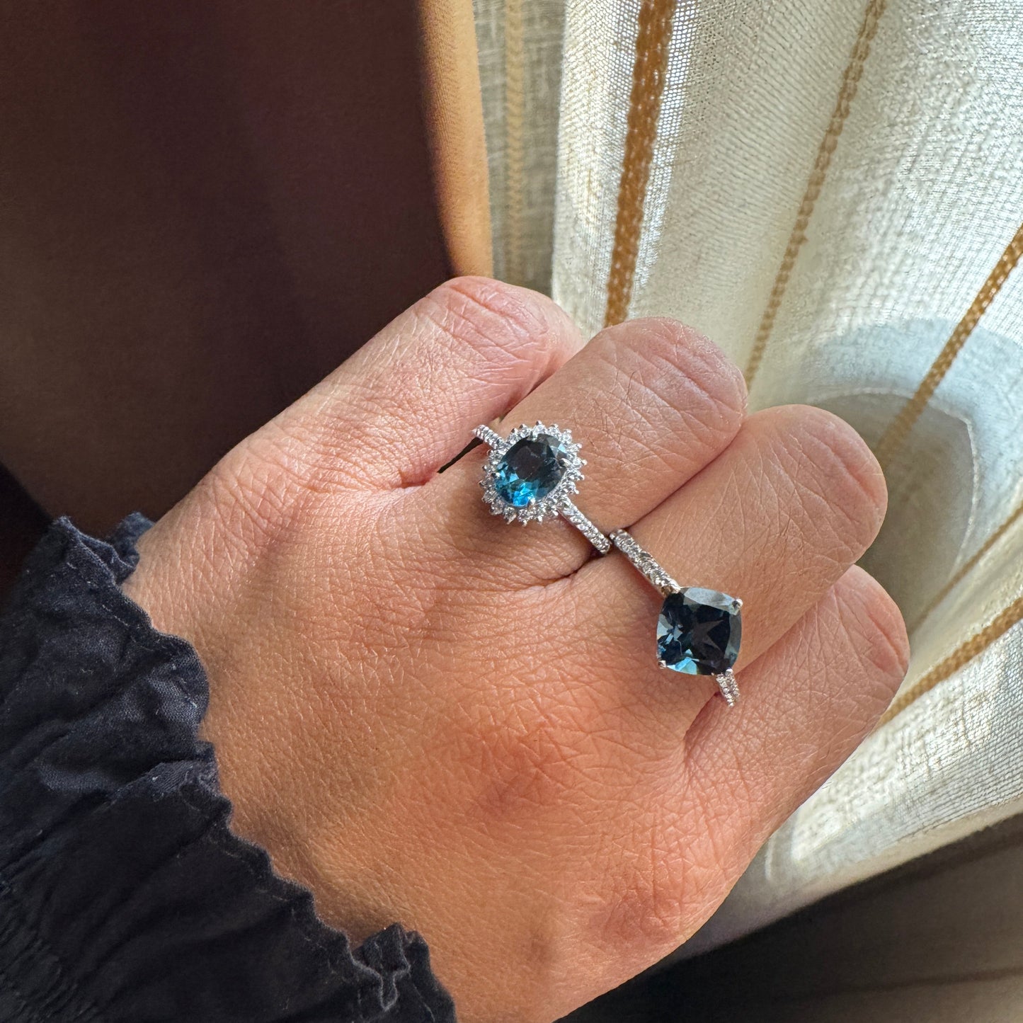 Cushion Mist Natural London Blue topaz Ring