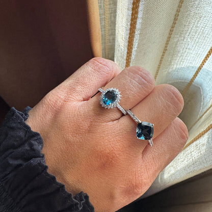 Cushion Mist Natural London Blue topaz Ring