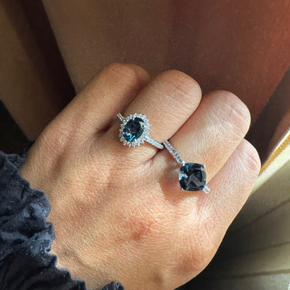 Cushion Mist Natural London Blue topaz Ring
