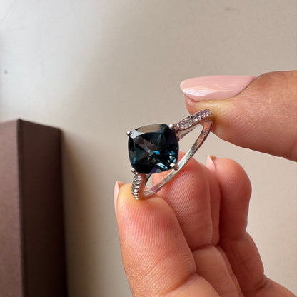 Cushion Mist Natural London Blue topaz Ring