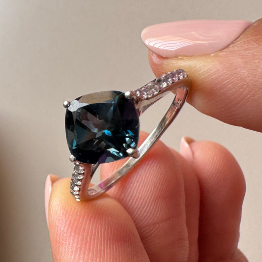 Cushion Mist Natural London Blue topaz Ring
