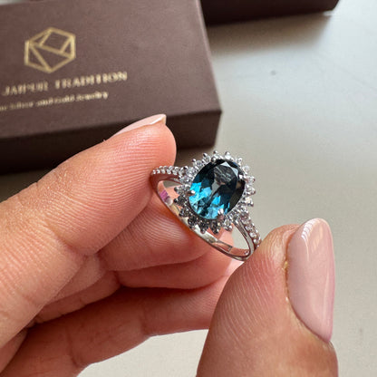 Petite Bloom Natural London Blue Topaz Ring