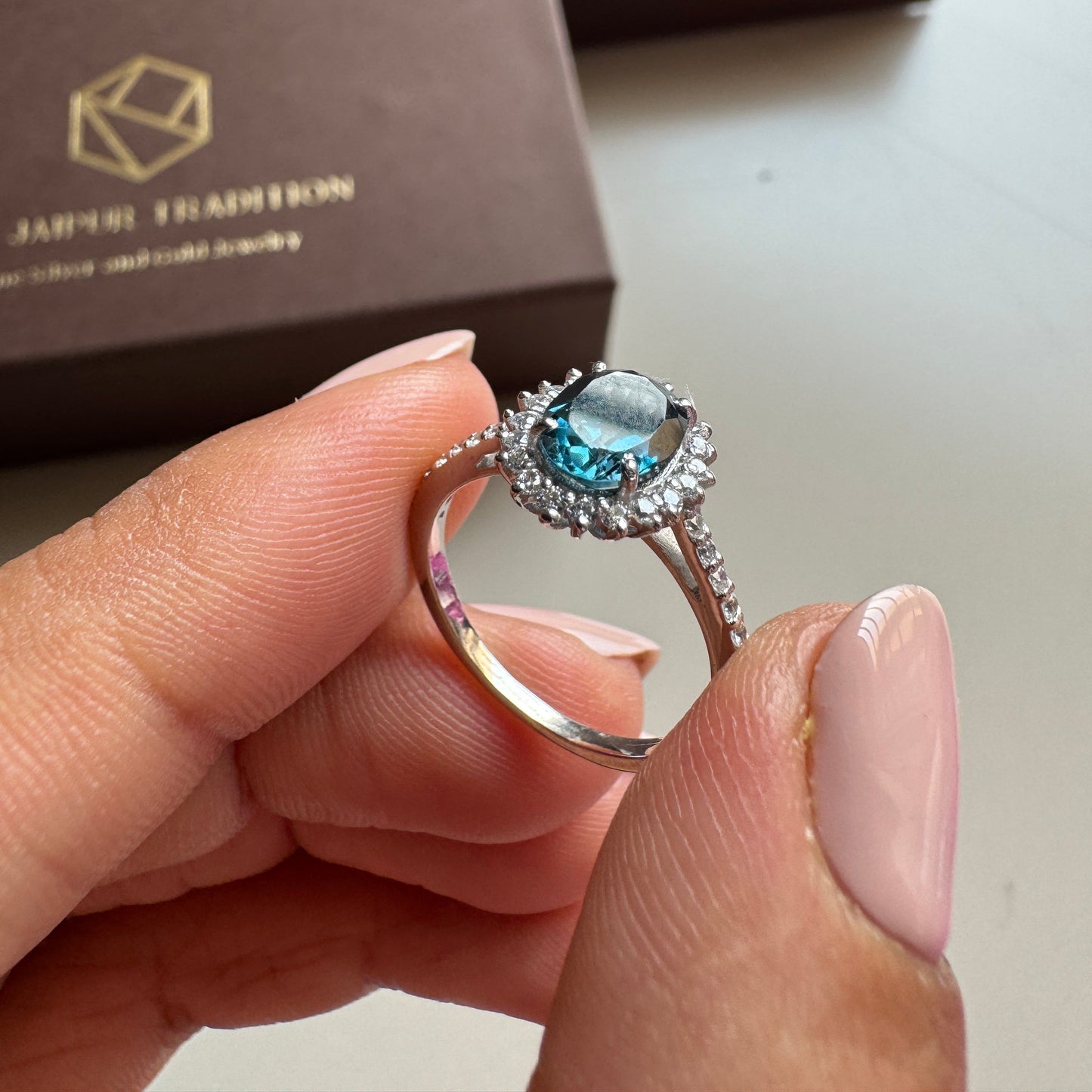 Petite Bloom Natural London Blue Topaz Ring