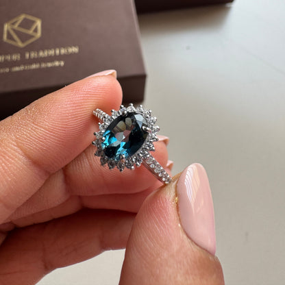 Petite Bloom Natural London Blue Topaz Ring