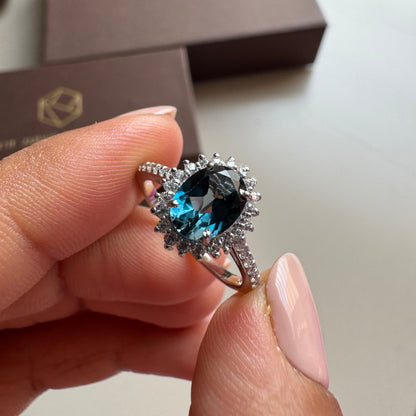 Petite Bloom Natural London Blue Topaz Ring