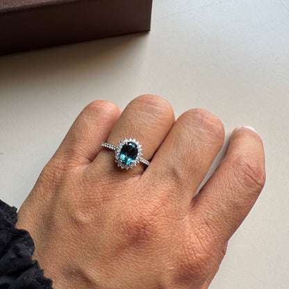 Petite Bloom Natural London Blue Topaz Ring