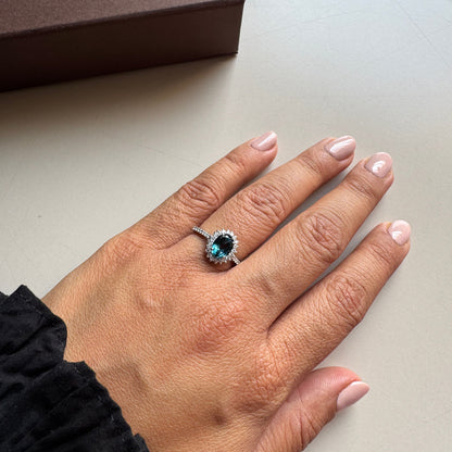 Petite Bloom Natural London Blue Topaz Ring