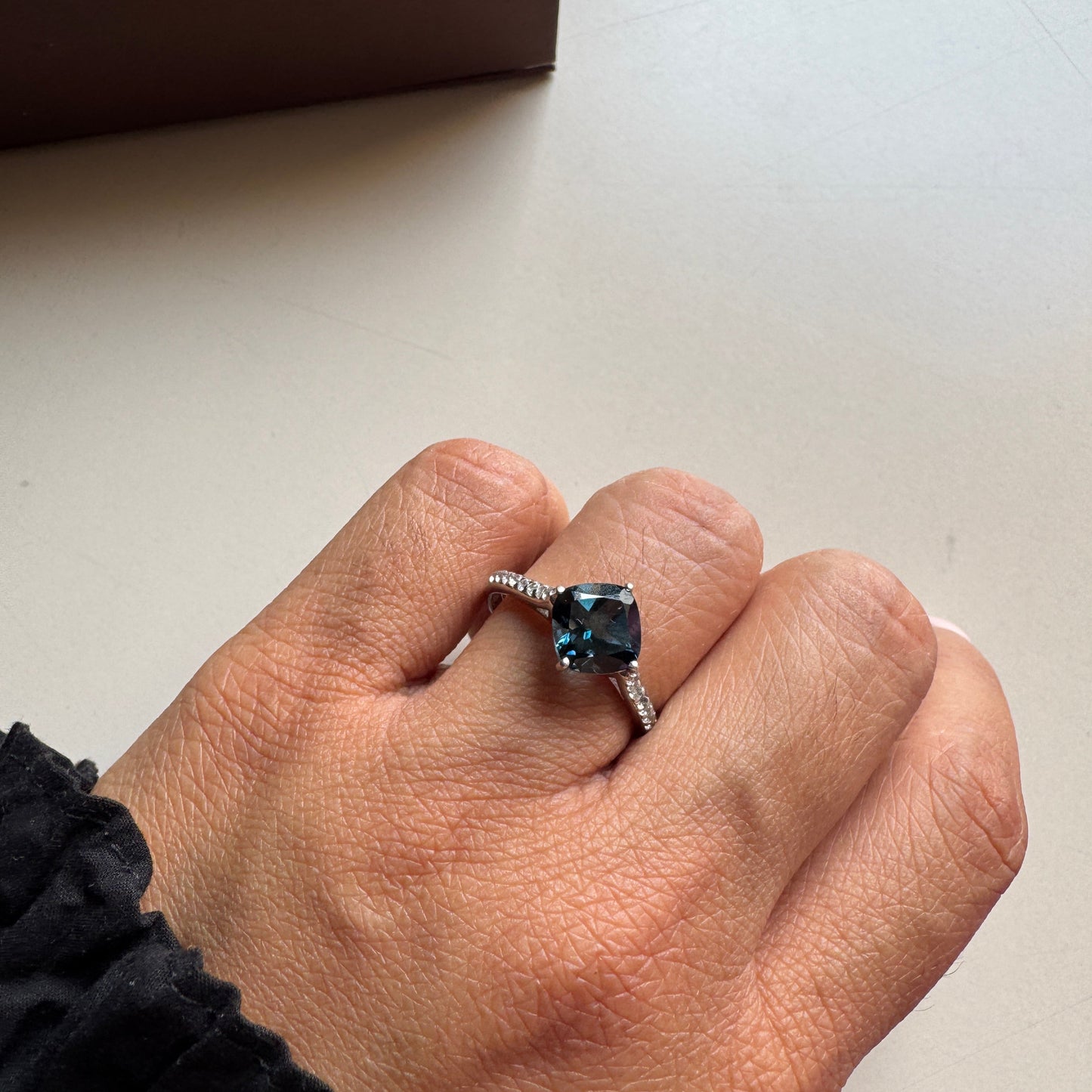 Cushion Mist Natural London Blue topaz Ring