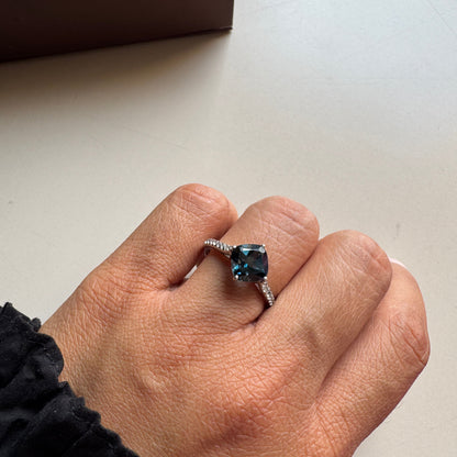 Cushion Mist Natural London Blue topaz Ring