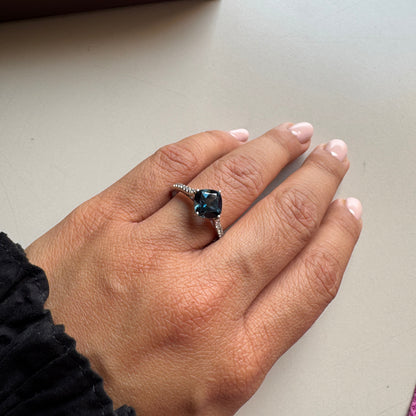 Cushion Mist Natural London Blue topaz Ring