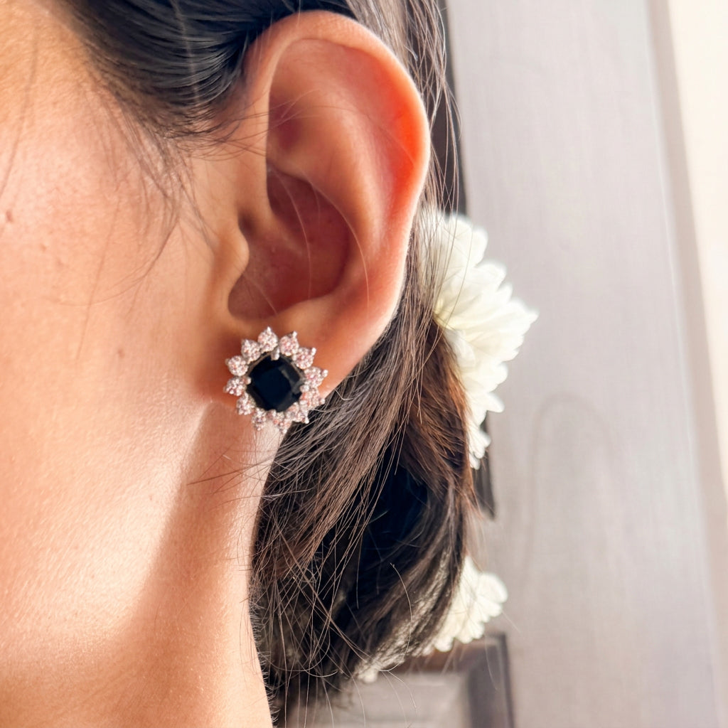 'Bloom' Natural Black Onyx 925 Silver Studs