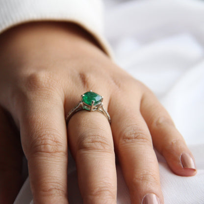 Cushion Mist Natural Emerald Ring