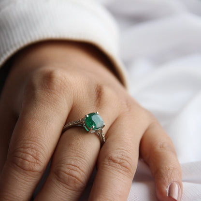 Cushion Mist Natural Emerald Ring