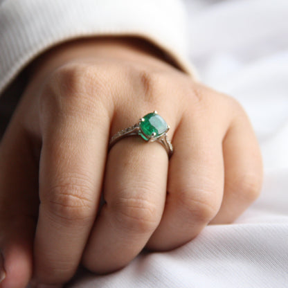 Cushion Mist Natural Emerald Ring