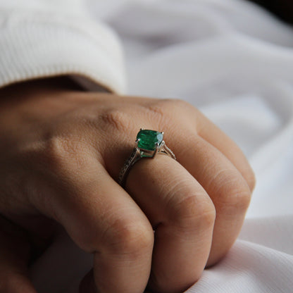 Cushion Mist Natural Emerald Ring