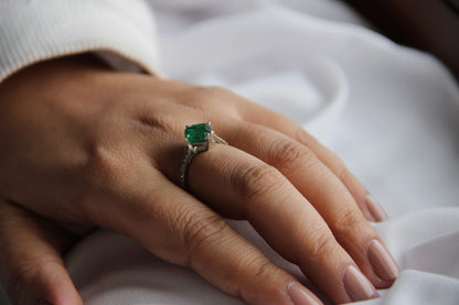 Cushion Mist Natural Emerald Ring
