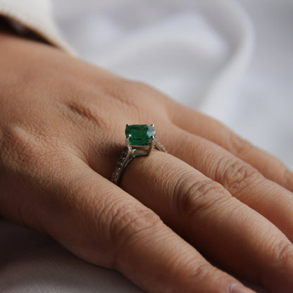 Cushion Mist Natural Emerald Ring