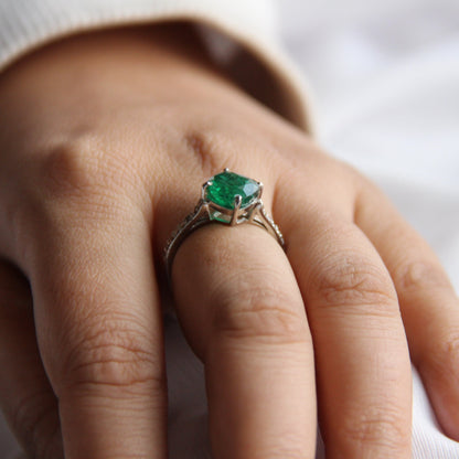 Cushion Mist Natural Emerald Ring