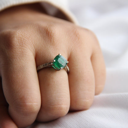Cushion Mist Natural Emerald Ring