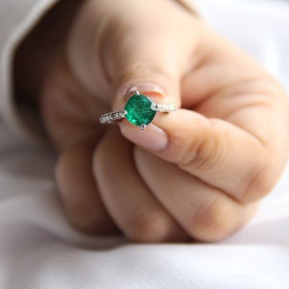 Cushion Mist Natural Emerald Ring