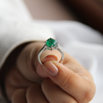 Cushion Mist Natural Emerald Ring