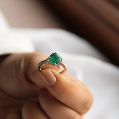 Cushion Mist Natural Emerald Ring