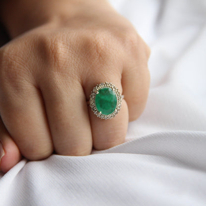 Oval Natural Emerald Statement Ring