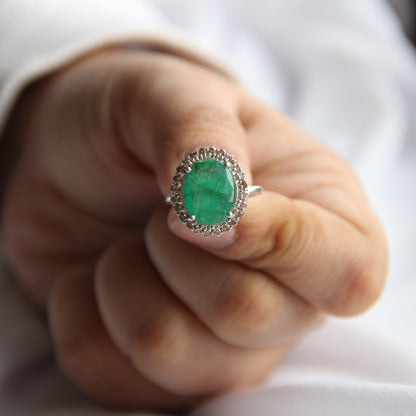 Oval Natural Emerald Statement Ring