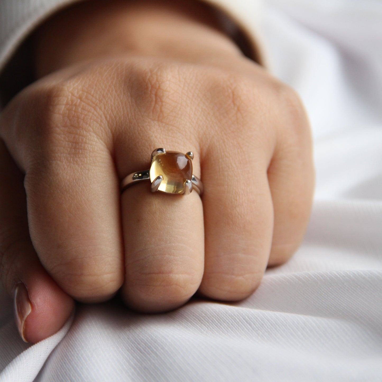 Sugarloaf Citrine Gemstone Ring